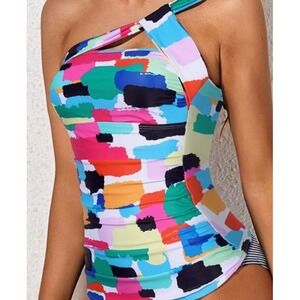 Tempt Me Tankini Swim Top Ruched One Shoulder Bathing‎ Suit NWT Size Medium
